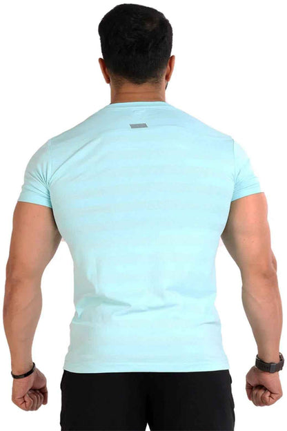 Sky blue Emblem T-shirt by Fuaark Nz, casual short-sleeve shirt with a front emblem design, made from soft fabric.