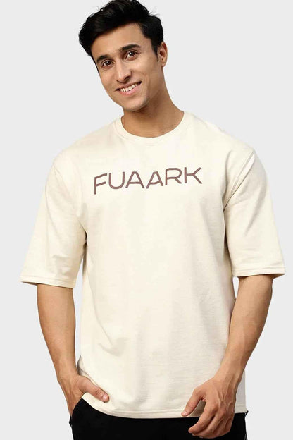 Beige oversized T-shirt from Fuaark Nz featuring a relaxed fit and soft fabric for casual wear.