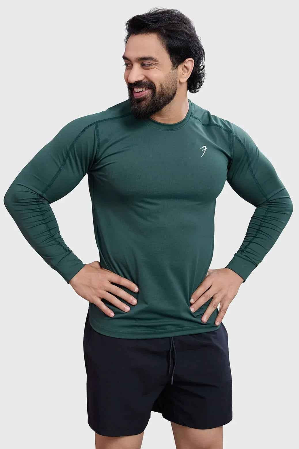 Forest green full sleeve T-shirt by Fuaark Nz, showcasing casual style and comfortable fit with soft fabric and simple design.