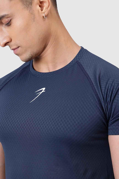 Fuaark Nz Grain Navy T-shirt for men, casual fit, soft fabric, versatile style, shown on a hanger against a white background.