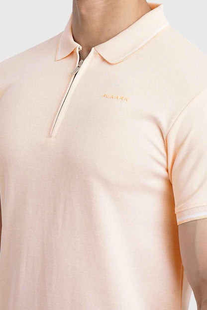 Fuaark Nz Heritage Polo T-shirt in peach color, casual men's T-shirt with a classic polo design, displayed on a plain background.