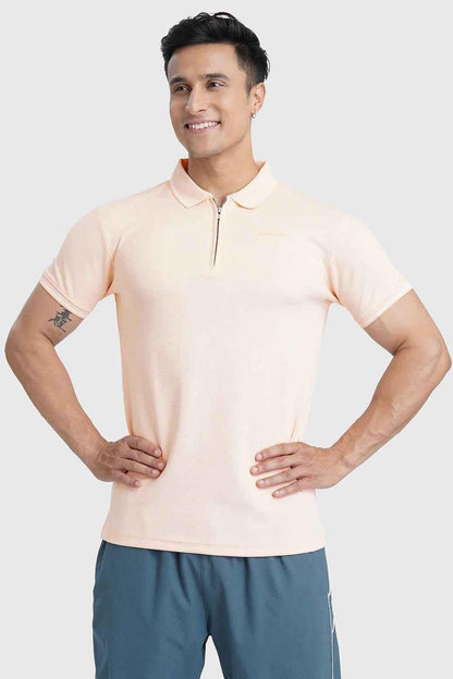 Fuaark Nz Heritage Polo T-shirt in peach, casual men's t-shirt with a classic polo collar and short sleeves.