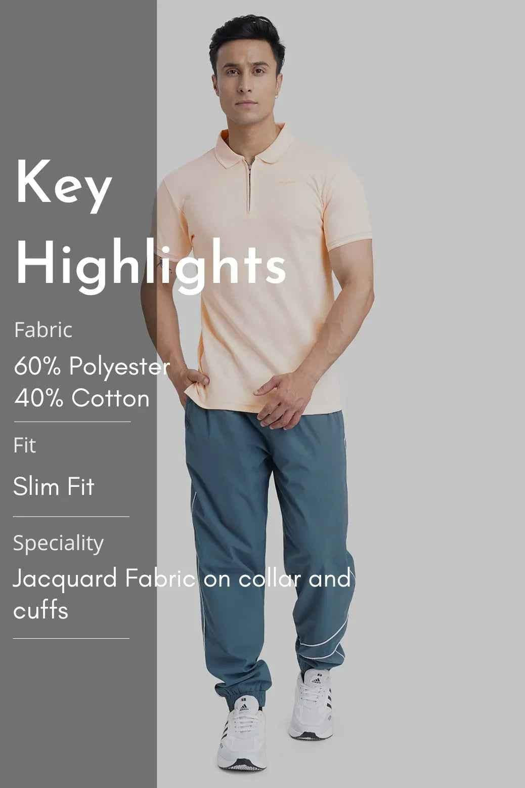 Fuaark Nz Heritage Polo Peach T-shirt, casual men's t-shirt with a classic polo style in soft peach color, front view.
