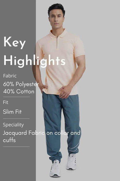 Fuaark Nz Heritage Polo Peach T-shirt, casual men's t-shirt with a classic polo style in soft peach color, front view.