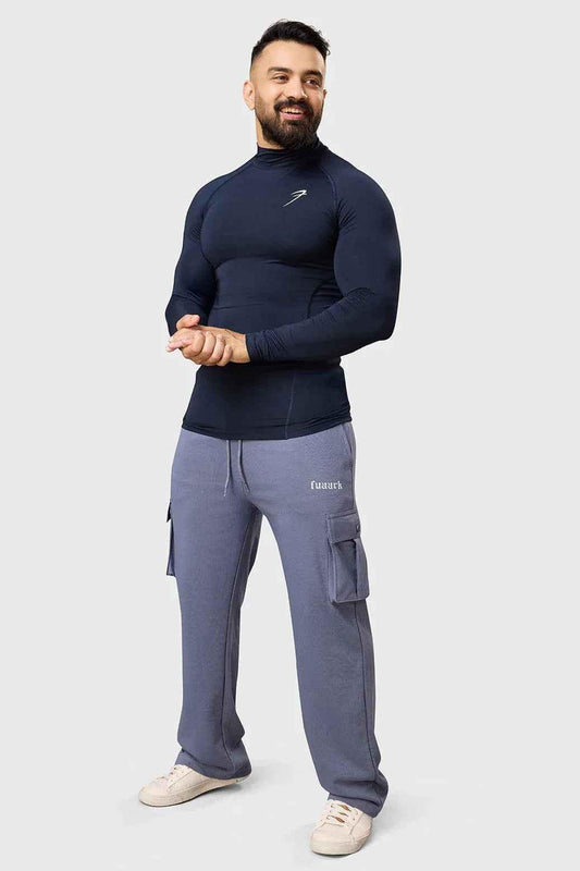 Navy high neck compression full sleeves T-shirt by Fuaark Nz, made from stretchy fabric for athletic and casual wear.