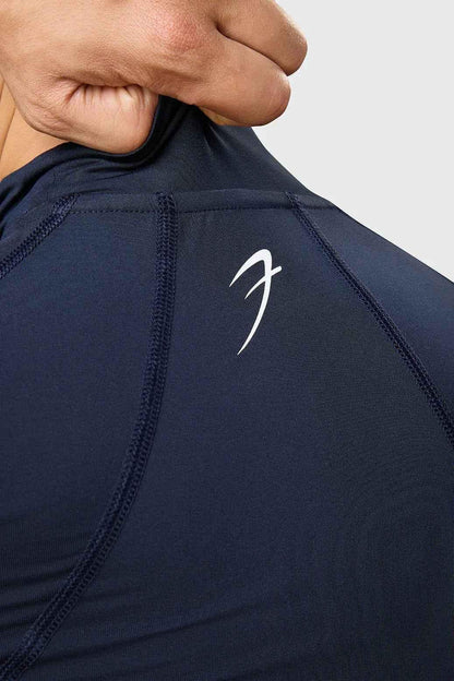 Navy high neck compression T-shirt with full sleeves from Fuaark Nz, designed for a snug fit and athletic support.