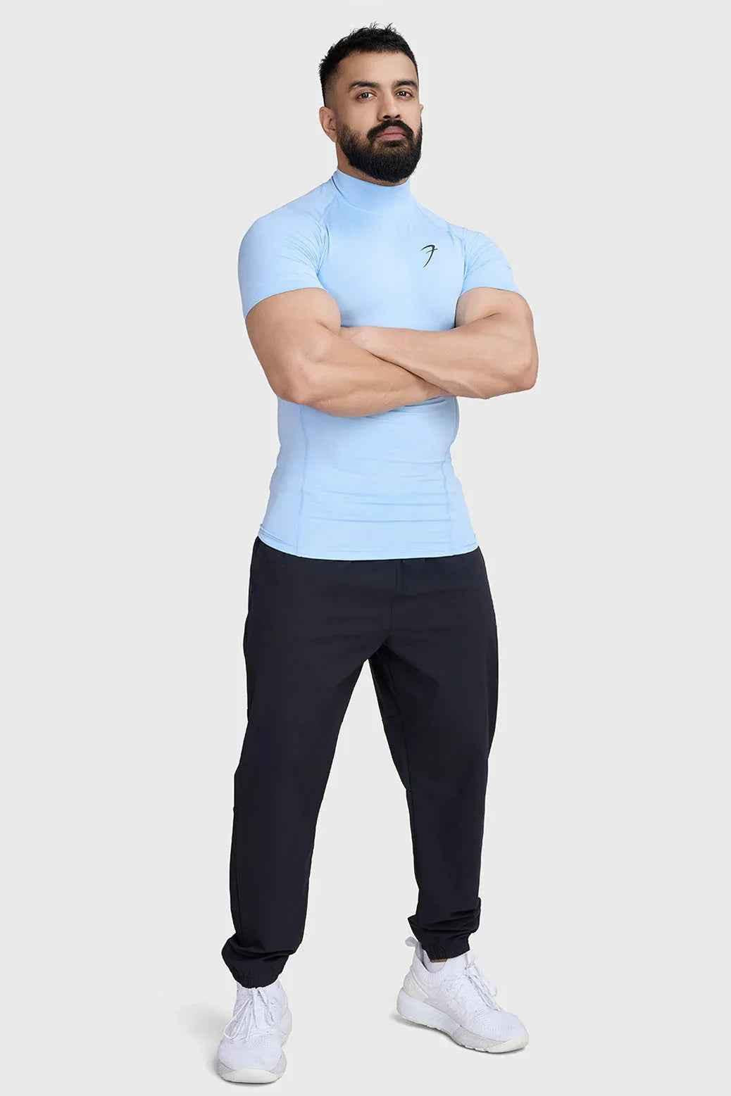 Fuaark Nz high neck compression T-shirt in Glacial Blue, fitted casual shirt with sleek design and comfortable fabric.