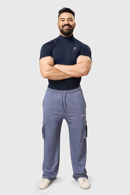 Navy high neck compression T-shirt by Fuaark Nz, close-up of sleek fabric and fitted design for athletic support.