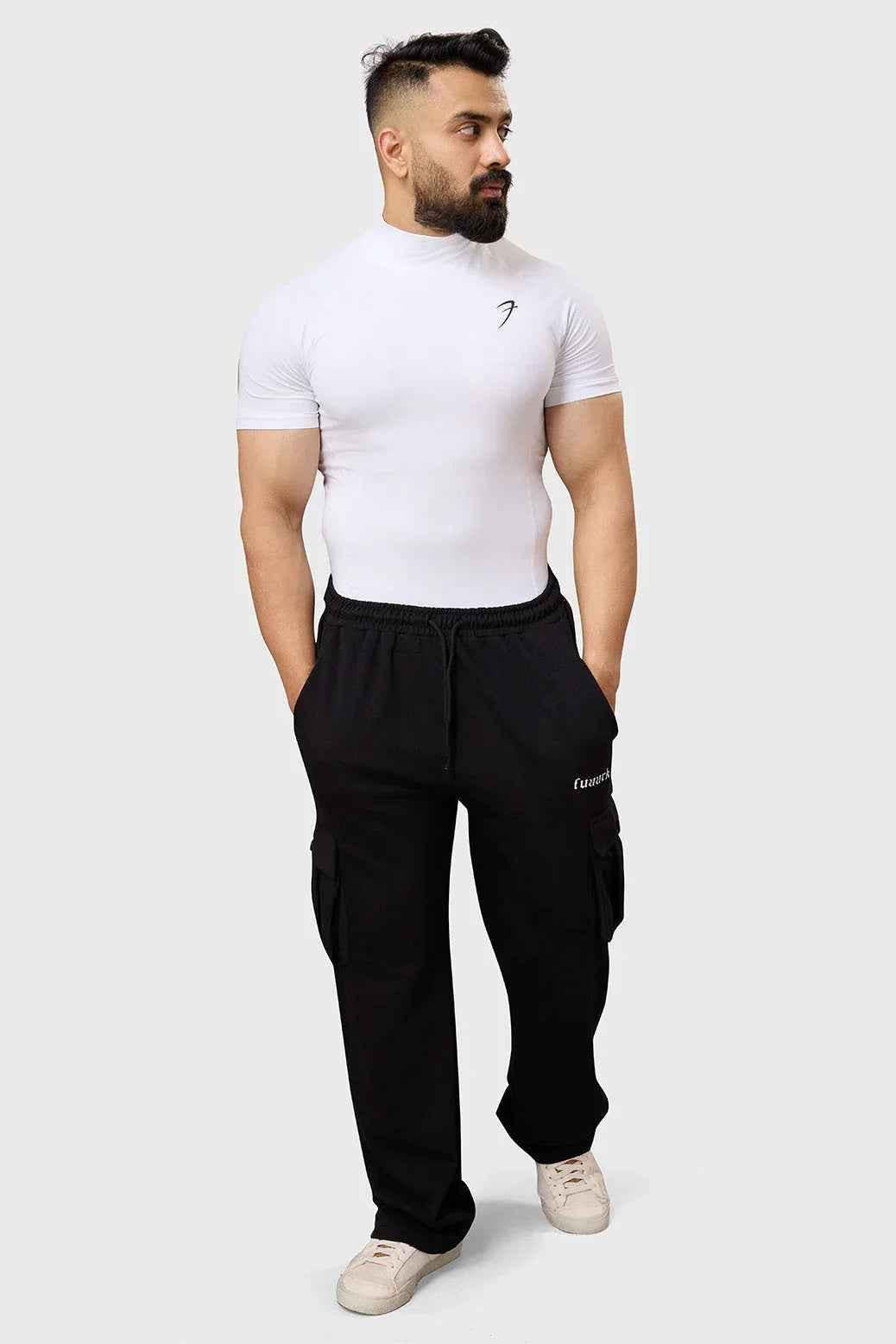 White high neck compression T-shirt by Fuaark Nz, showcasing a snug fit and sleek design for athletic support.