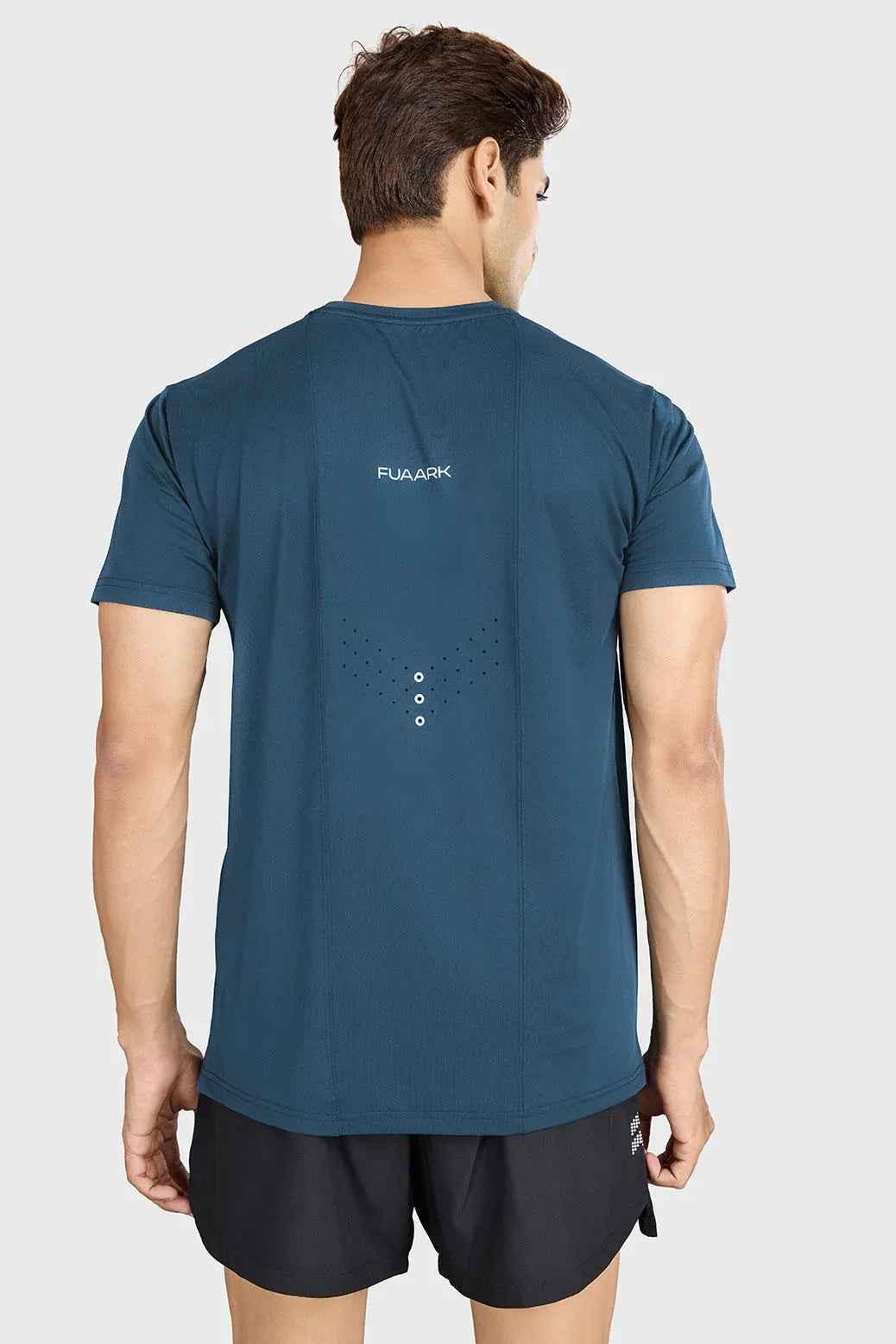 Blue Orion Laser Cut Running T-shirt by Fuaark Nz, lightweight athletic tee with laser-cut design for active wear.