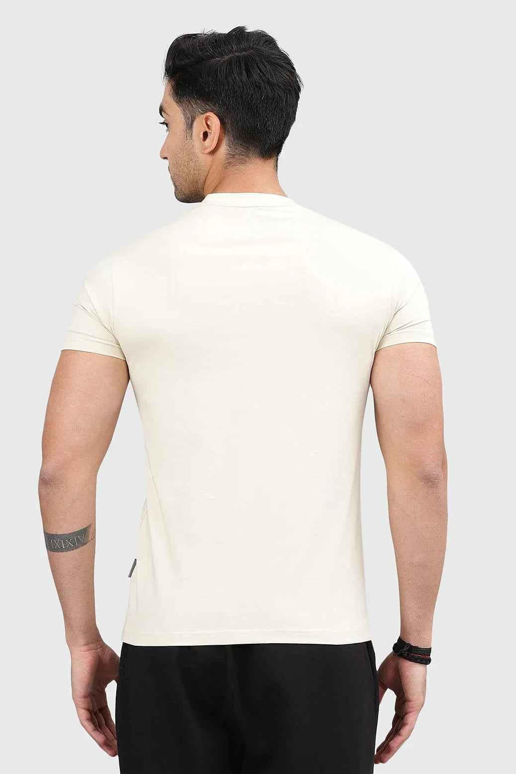 Fuaark Nz Legacy beige crew neck T-shirt, soft cotton fabric, casual fit, perfect for everyday wear.