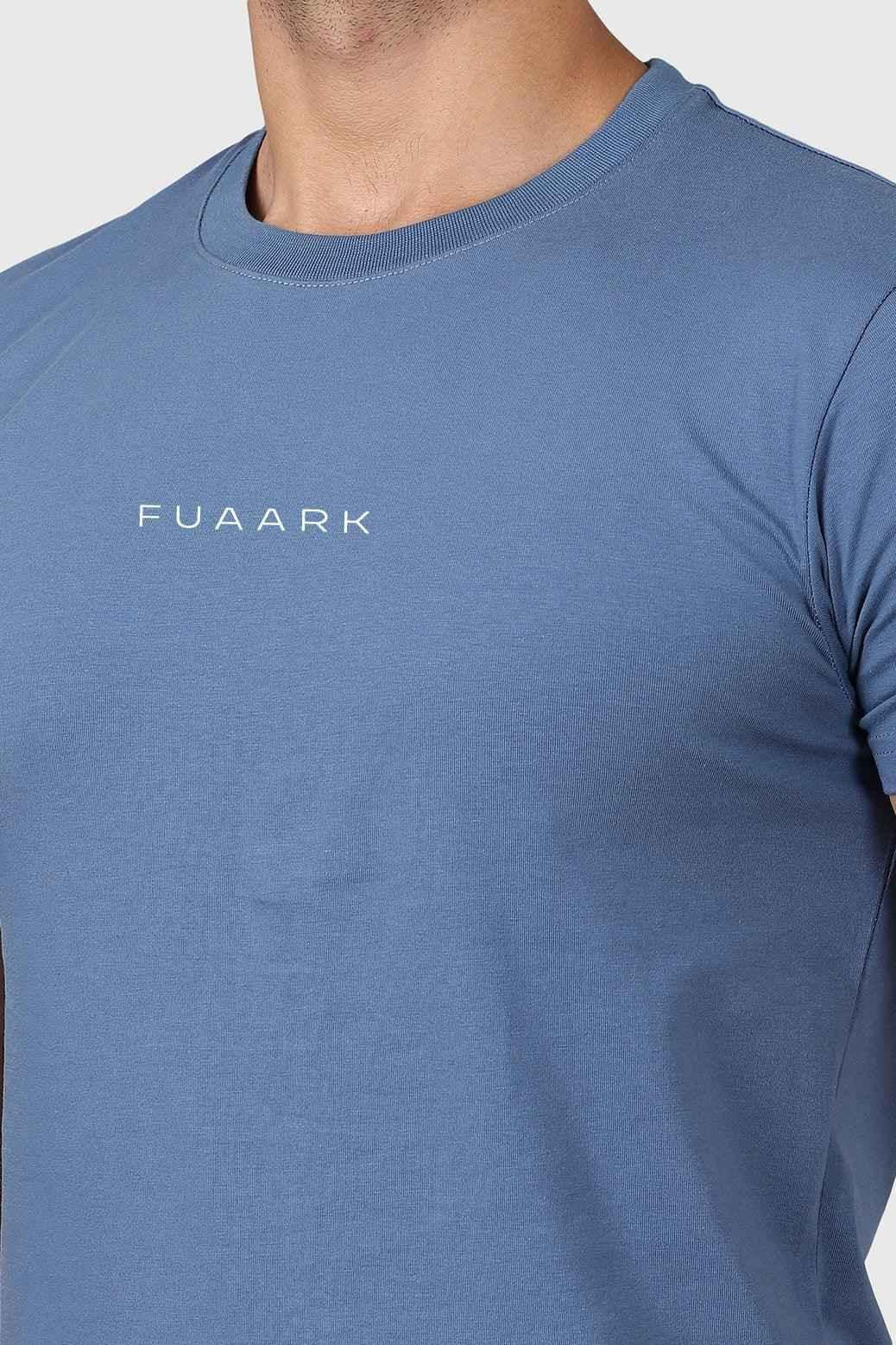 Fuaark Nz Legacy crew neck T-shirt in dusk blue, displayed flat with soft fabric texture and classic fit.