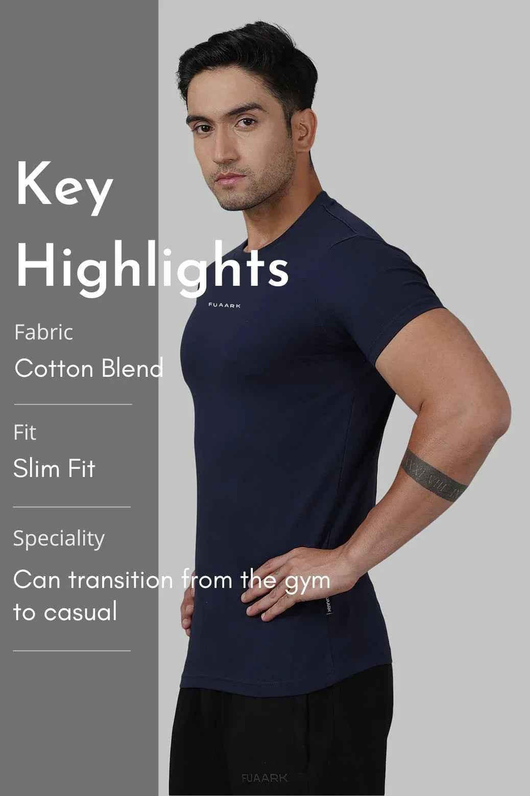 Navy Fuaark Nz Legacy Crew Neck T-shirt displayed flat, showing the classic crew neckline and smooth fabric.