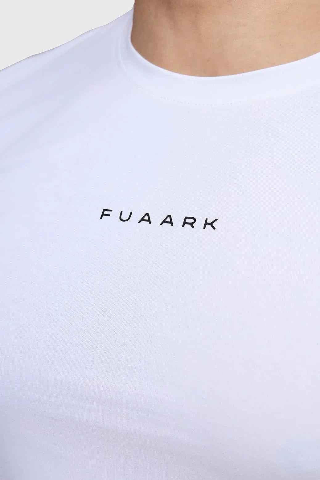 White Fuaark Nz Legacy Crew Neck T-shirt, casual cotton tee with classic fit, displayed flat on a neutral background.