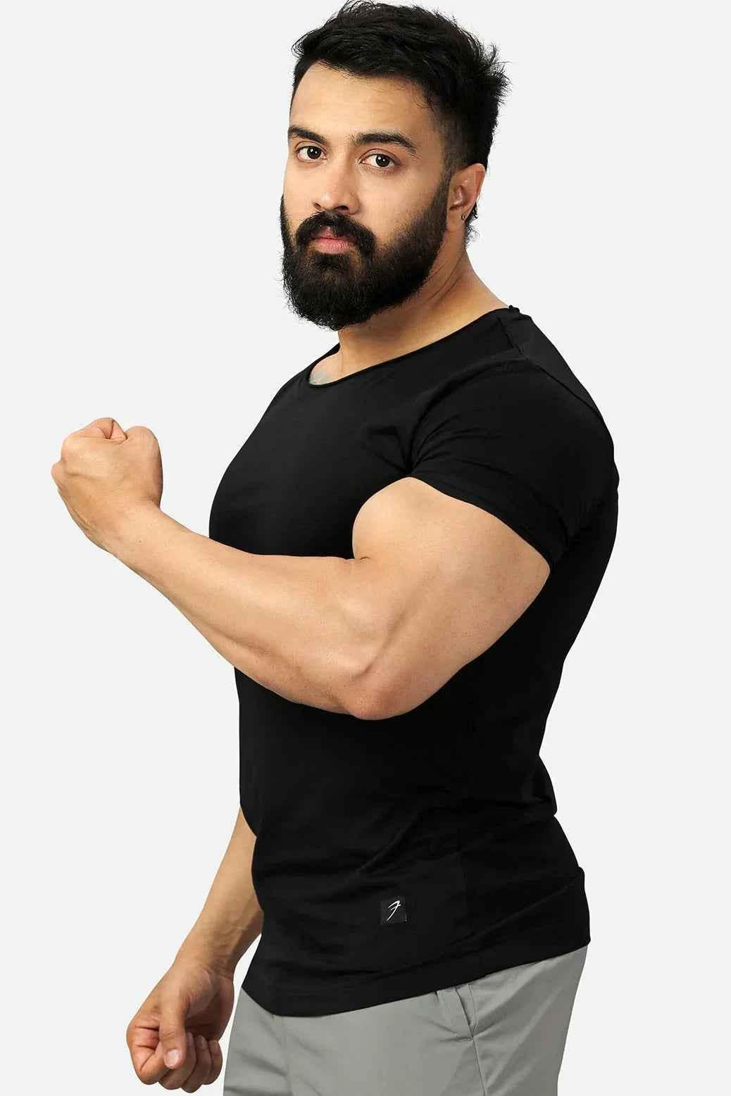 Black Legacy Scoop Neck T-shirt by Fuaark Nz, featuring a classic fit, soft fabric, and a stylish scoop neckline.
