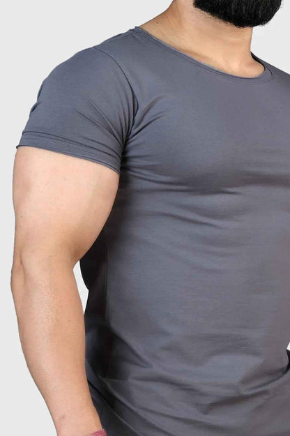 Grey Fuaark Nz Legacy Scoop Neck T-shirt displayed on a model, showcasing a casual fit and soft fabric.