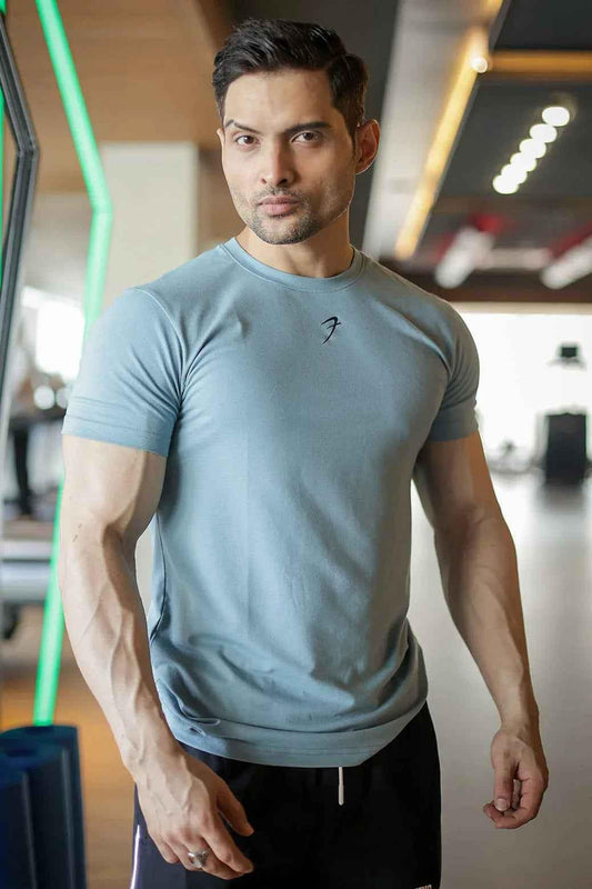 Light blue Pulse T-Shirt by Fuaark Nz featuring a casual fit, perfect for stylish comfort on all occasions.