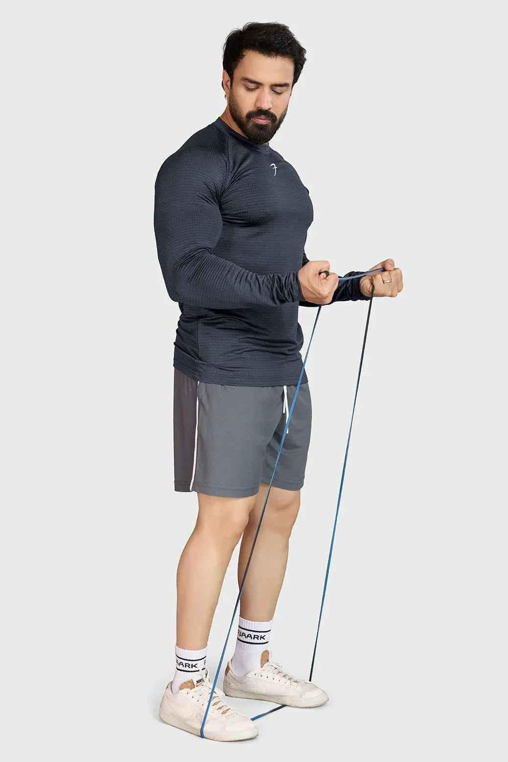 Fuaark NZ midnight dark grey long sleeve T-shirt made of ultra-soft cotton with a tailored fit, shown on a model.
