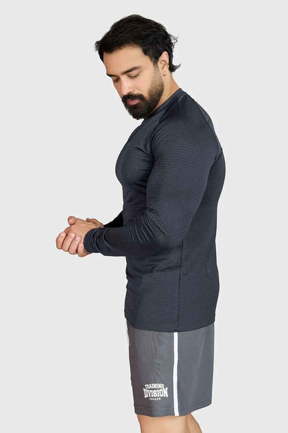 Fuaark NZ men's midnight dark grey long sleeve T-shirt, ultra-soft cotton, tailored fit, casual wear.