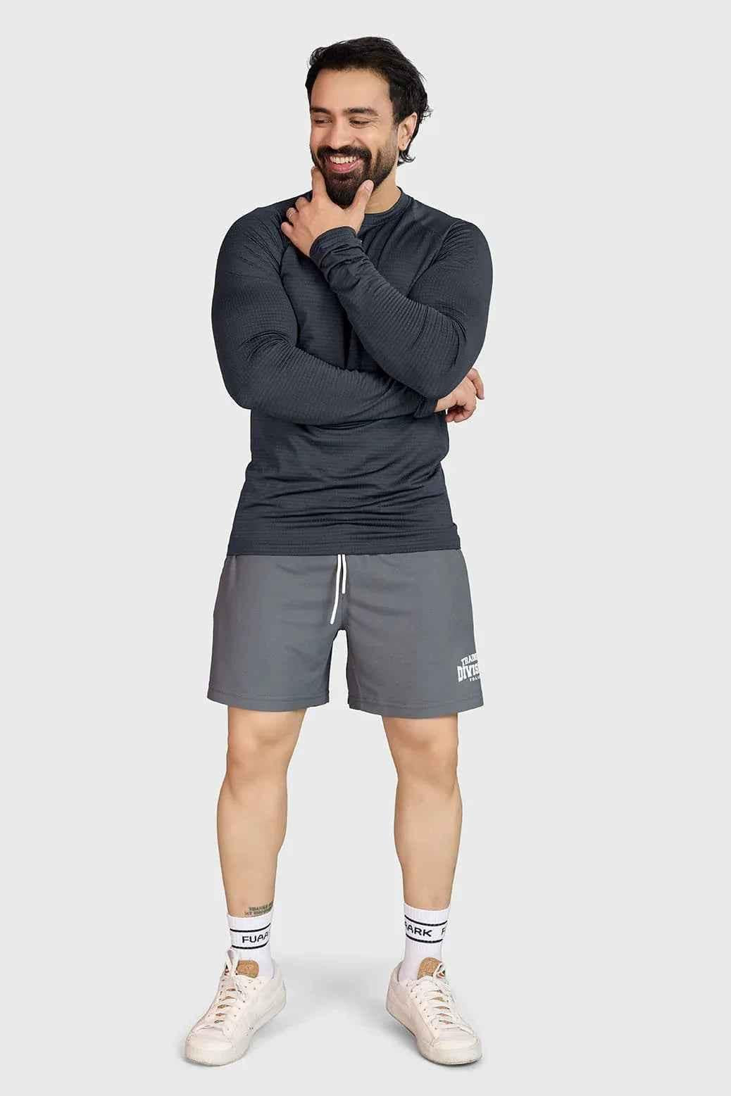 Fuaark NZ Midnight Dark Grey long sleeve T-shirt made of ultra-soft cotton with a tailored fit.