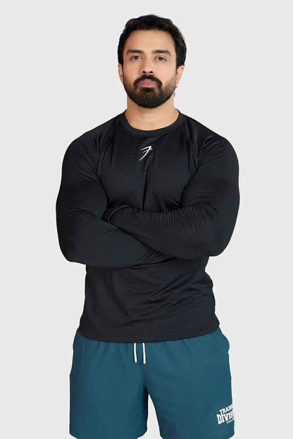 Fuaark NZ black full-sleeves T-shirt for men, featuring a comfortable fit and minimalist design, ideal for casual wear.