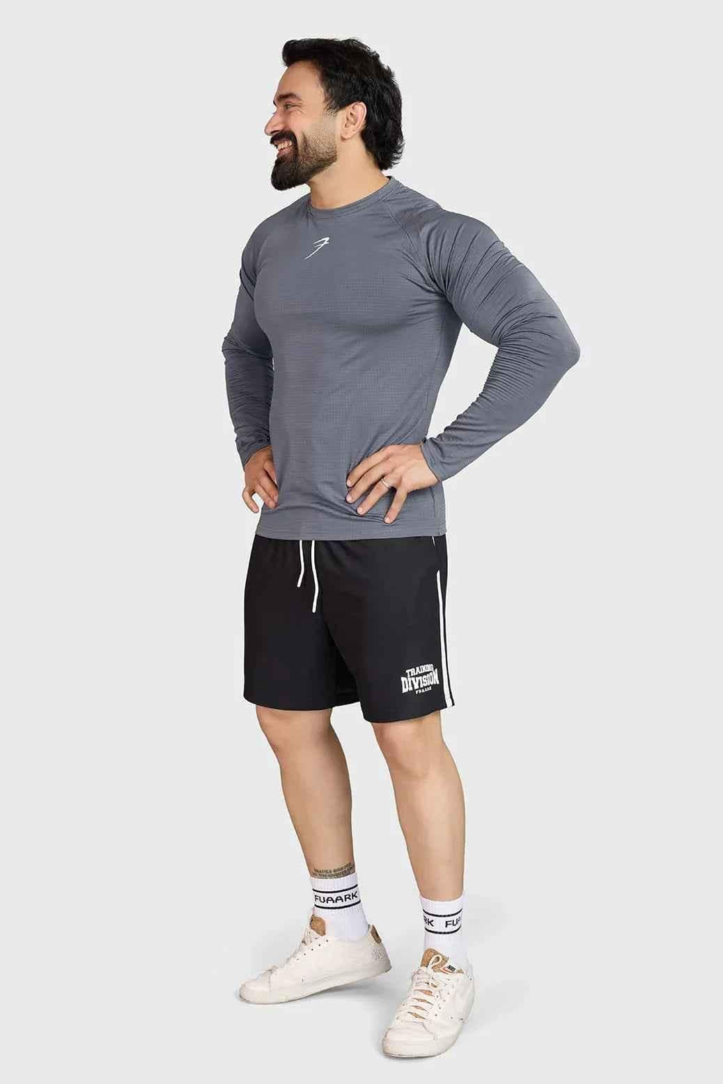 Light grey Midnight full-sleeves T-shirt by Fuaark NZ, shown flat with visible round neckline and long sleeves.