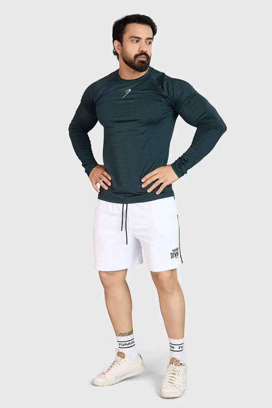 Sea green Fuaark Nz fullsleeve T-shirt with a casual fit, shown on a white background.