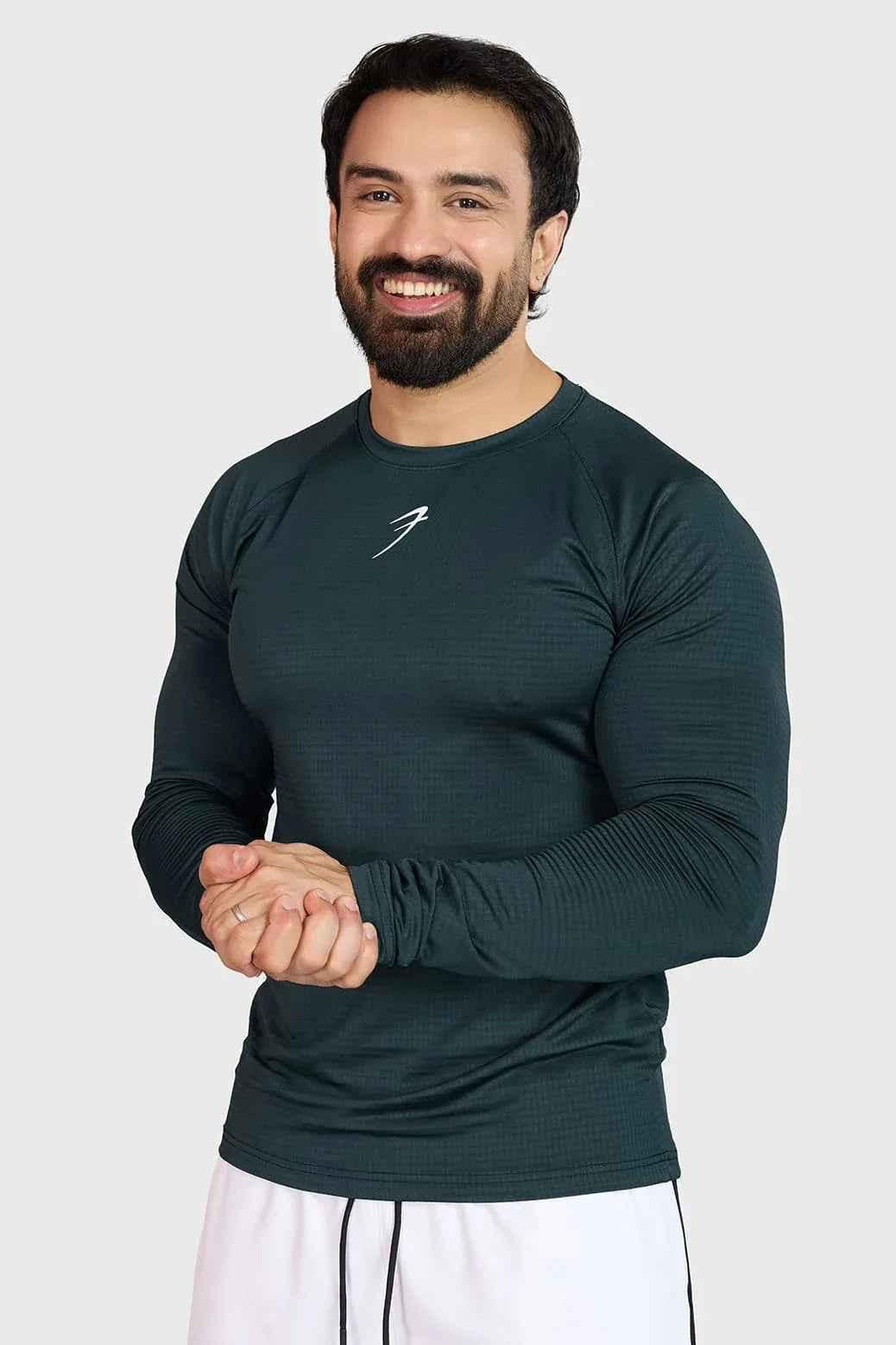 Sea green Midnight full-sleeve T-shirt by Fuaark NZ, displayed flat showing the fitted design and soft fabric texture.