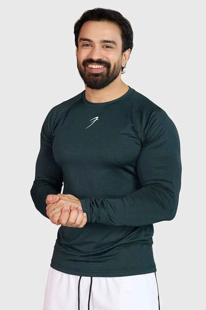 Sea green Midnight full-sleeve T-shirt by Fuaark NZ, displayed flat showing the fitted design and soft fabric texture.