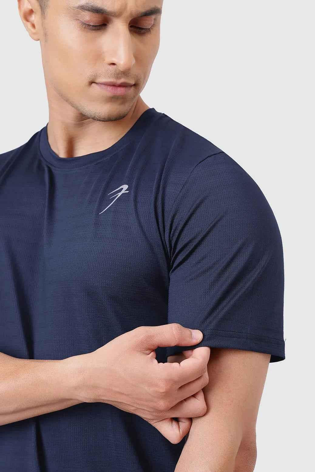Navy Ember running T-shirt by Fuaark Nz, lightweight performance tee with breathable fabric for active runners.