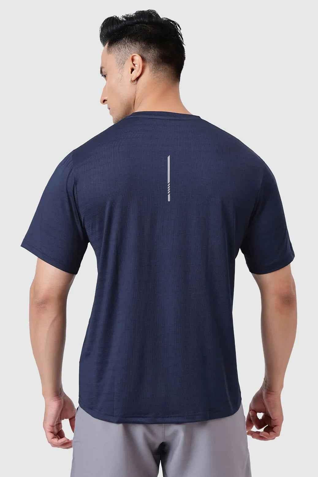 Navy Ember running T-shirt by Fuaark Nz, made of breathable fabric, designed for performance and comfort during running activities.