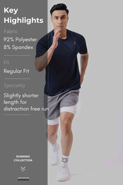 Navy Ember running T-shirt by Fuaark Nz, made of breathable performance fabric, ideal for active runners.