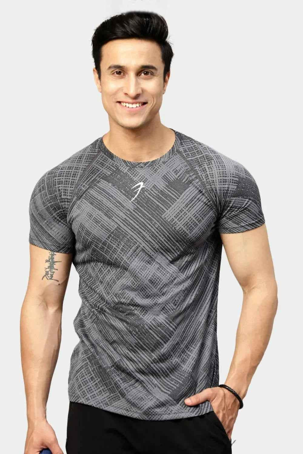 Fuaark Nz Ozone Jacquard T-shirt in coal color, casual men's T-shirt with textured jacquard fabric front and round neckline.