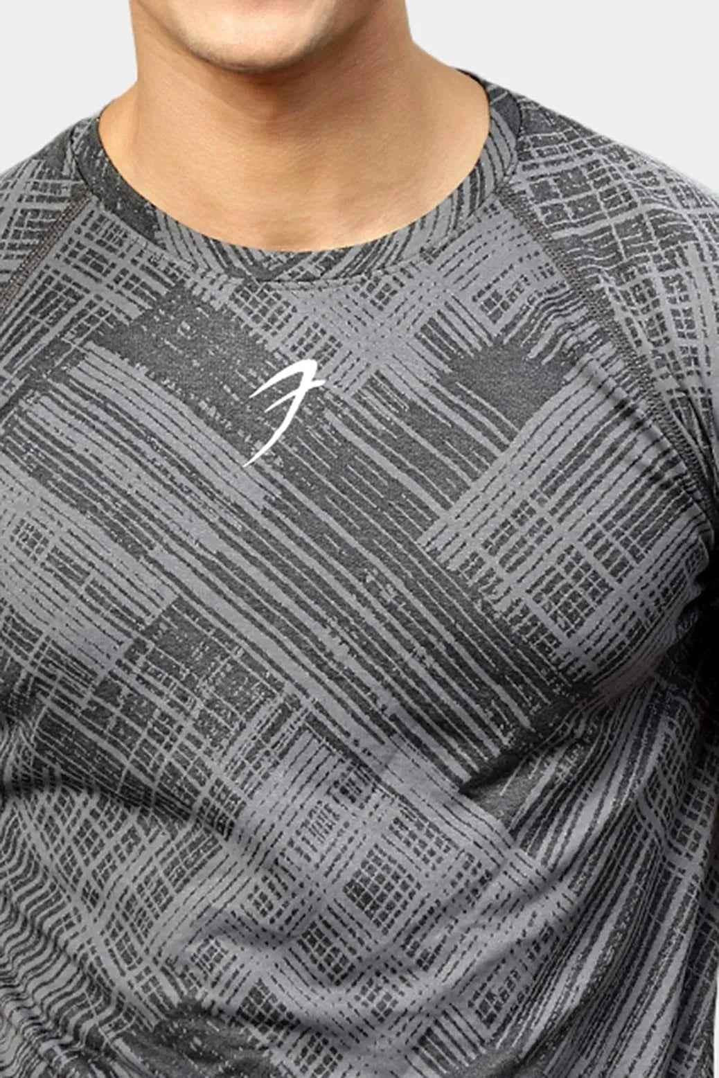 Fuaark Nz Ozone Jacquard T-shirt in coal color, close-up of fabric pattern and t-shirt style.