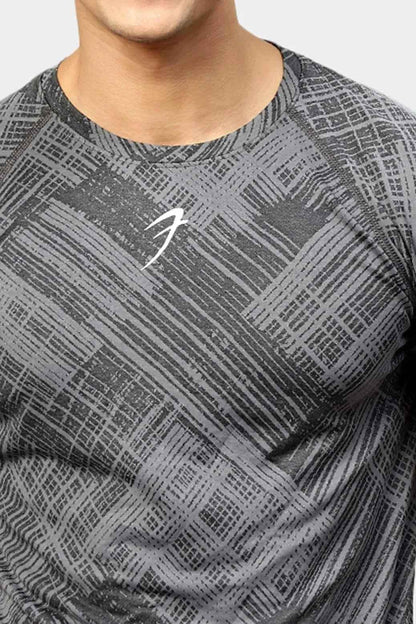 Fuaark Nz Ozone Jacquard T-shirt in coal color, close-up of fabric pattern and t-shirt style.