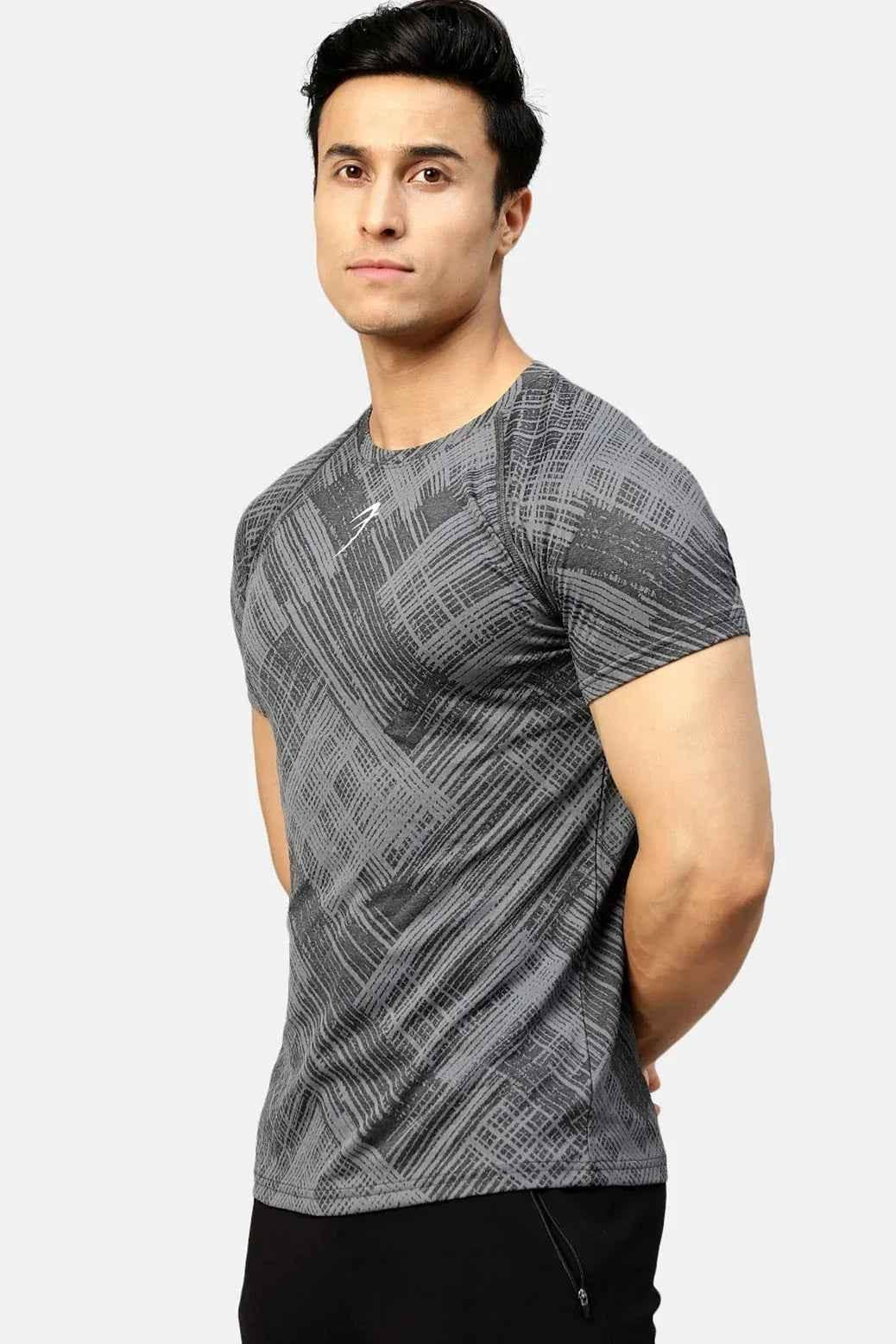Fuaark Nz Ozone Jacquard T-shirt in coal color, casual men's T-shirt with intricate jacquard pattern, front view.