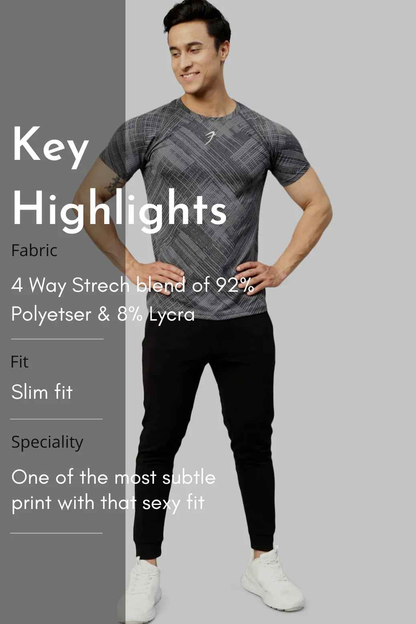 Fuaark Nz Ozone Jacquard T-shirt in coal color, men's casual T-shirt with textured jacquard fabric and round neckline.