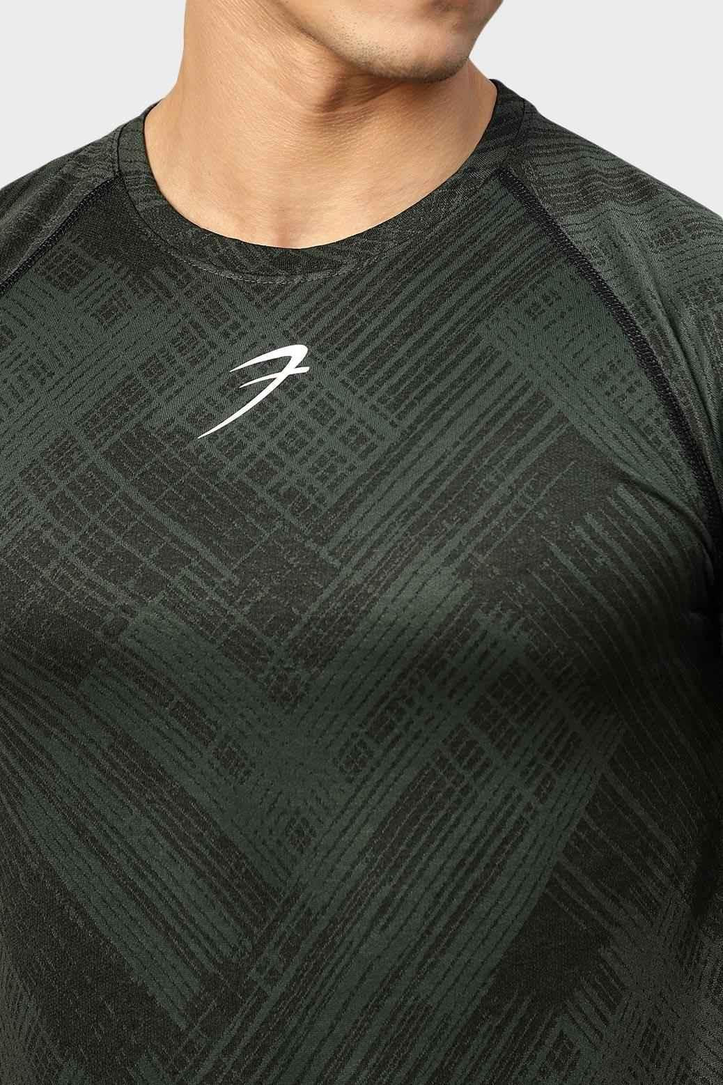 Fuaark Nz green Ozone Jacquard T-shirt with intricate woven pattern, short sleeves, and classic crew neckline.