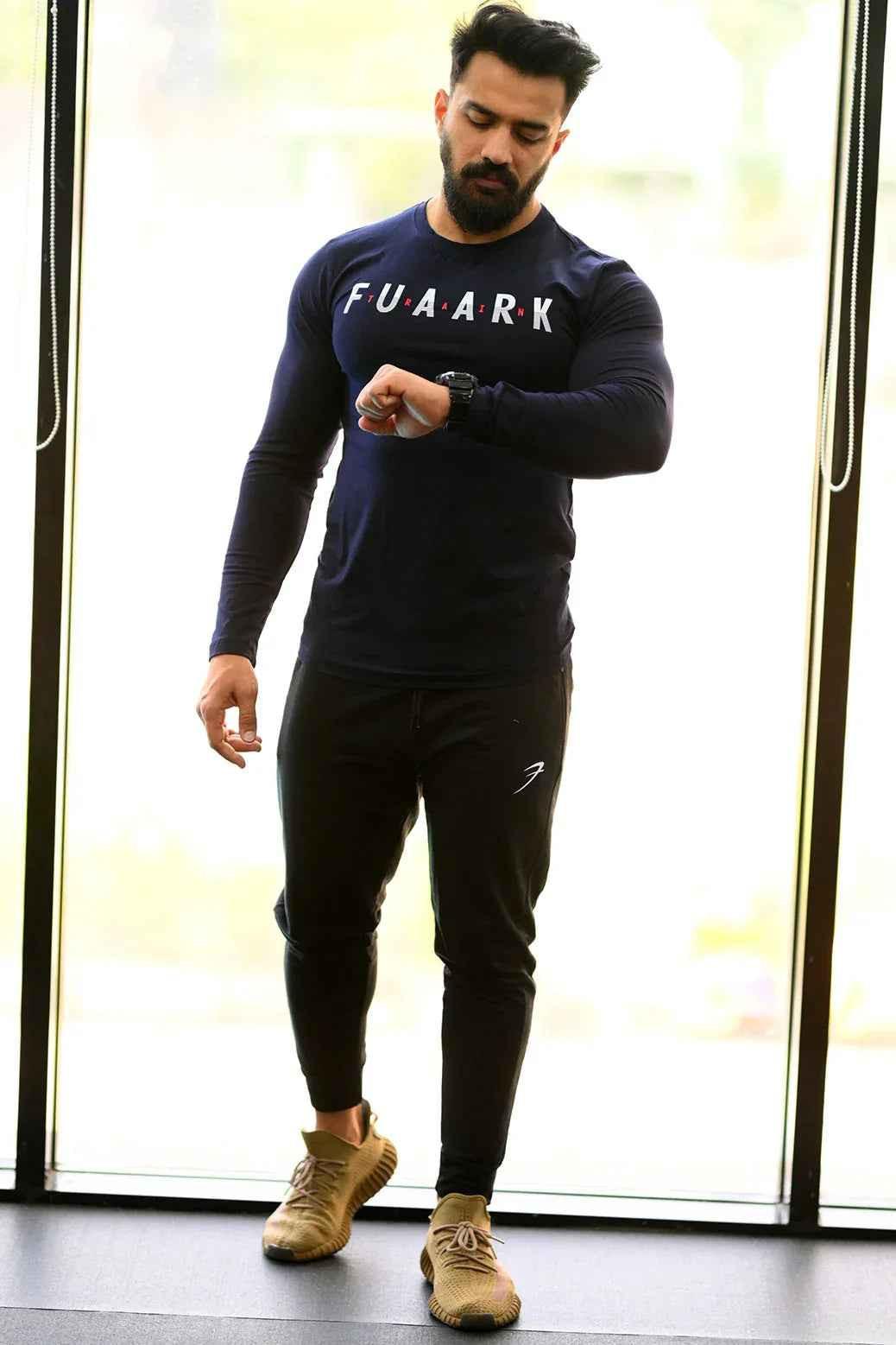 Fuaark Nz Peak Fullsleeves T-shirt in navy, casual long-sleeve shirt with a comfortable fit and classic design.