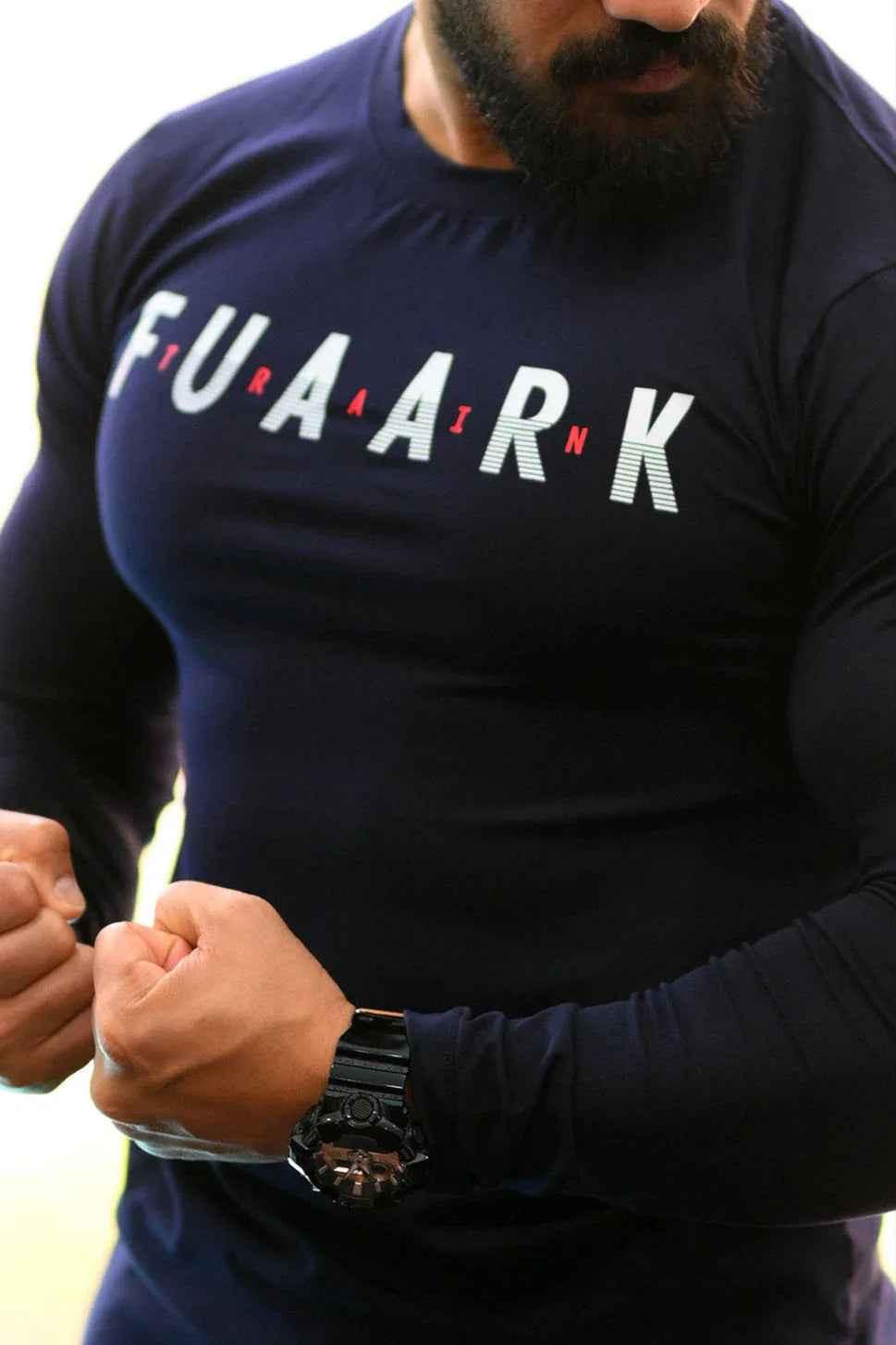 Navy Peak Fullsleeves T-shirt by Fuaark NZ, showcasing a comfortable fit and casual style on a plain background.