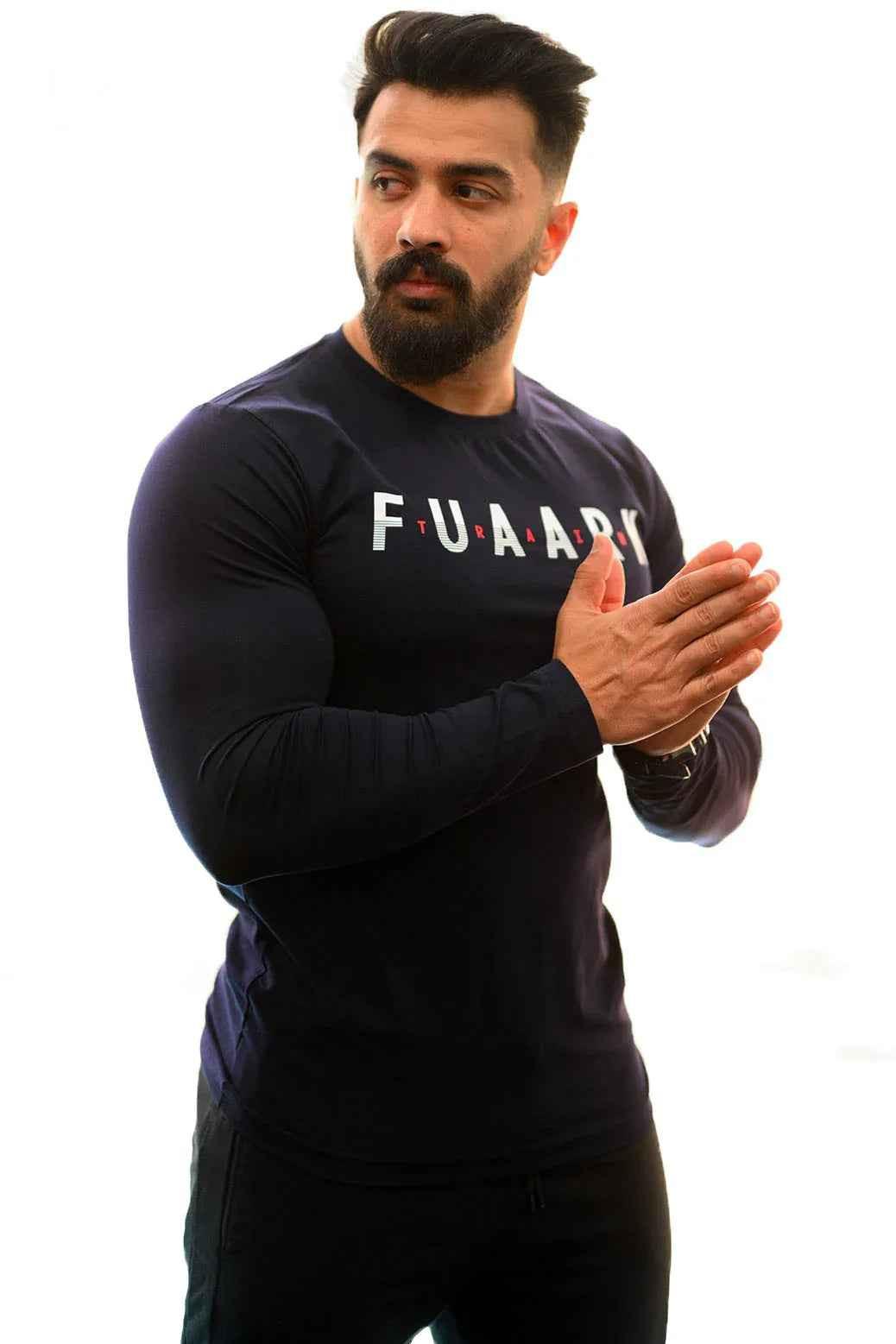 Navy Peak Fullsleeves T-shirt by Fuaark Nz, casual long-sleeve shirt with a fitted design and logo detail.