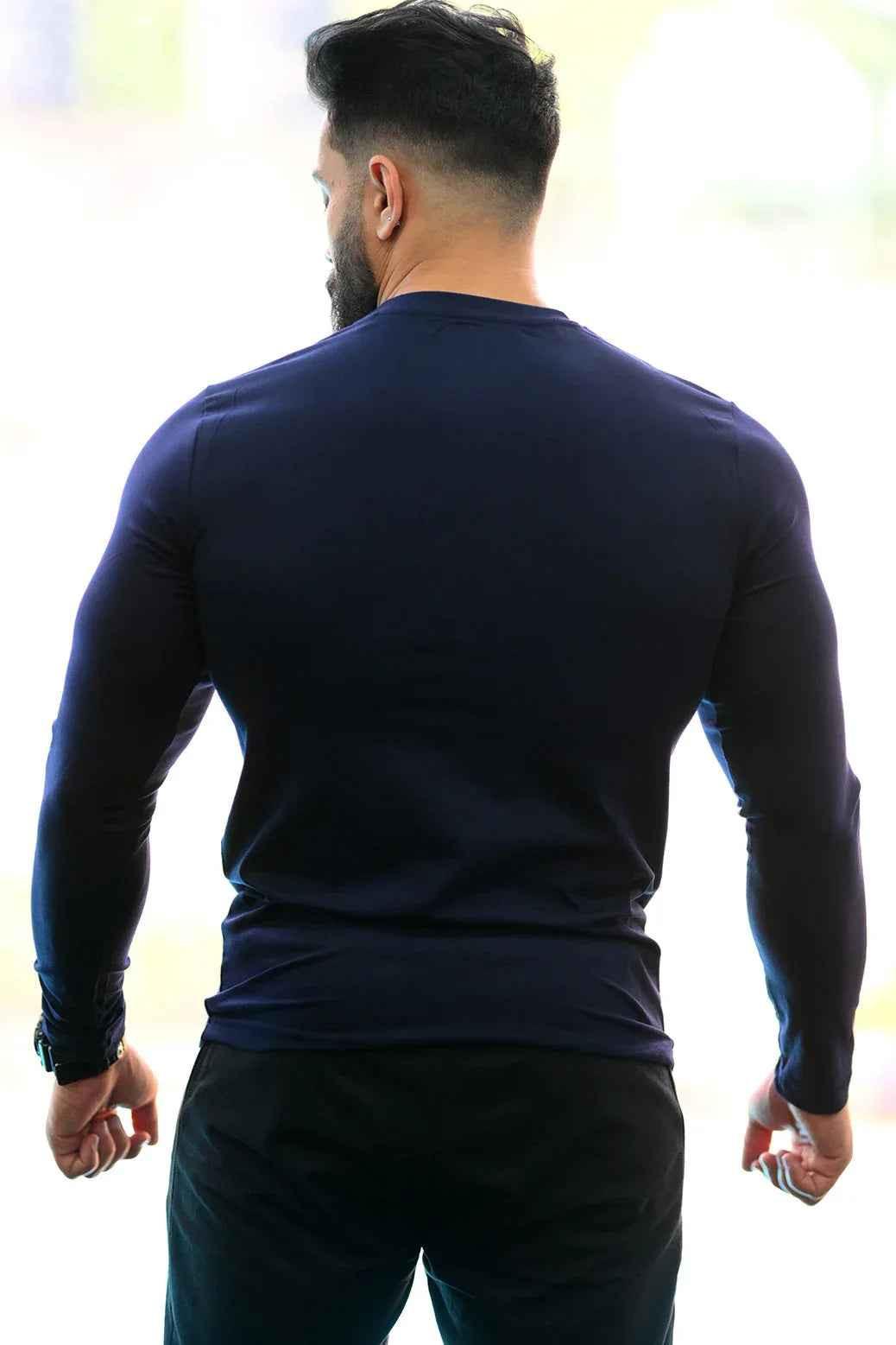 Navy Peak Fullsleeves T-shirt by Fuaark NZ, showcasing a stylish long-sleeve cotton tee with a comfortable fit.
