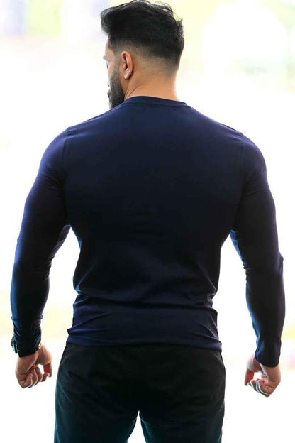 Navy Peak Fullsleeves T-shirt by Fuaark NZ, showcasing a stylish long-sleeve cotton tee with a comfortable fit.