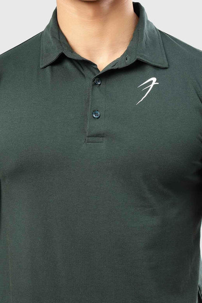 Green Polo T-shirt by Fuaark Nz, featuring a classic collar and short sleeves, displayed on a plain background.