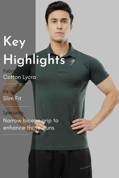 Green Polo T-shirt from Fuaark Nz, casual short-sleeve T-shirt with a classic collar and fitted style.