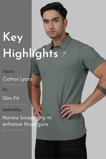 Fuaark Nz sage green polo T-shirt for men, casual fit, soft fabric, short sleeves, classic collar, front button placket.