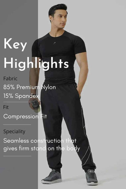Fuaark NZ Power Black Seamless Workout T-Shirt for men, moisture-wicking and 4-way stretch fabric, designed for comfort during exercise.