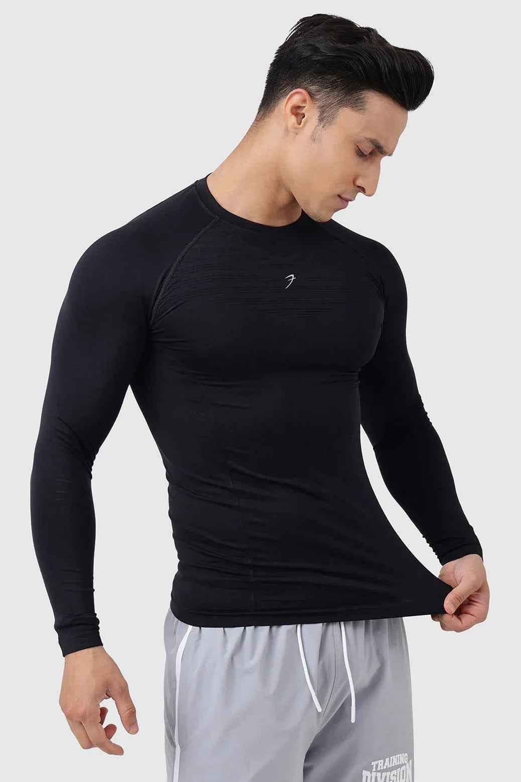Black Fuaark Nz Power Seamless Full Sleeves T-Shirt, comfortable and stylish, shown on a plain background.