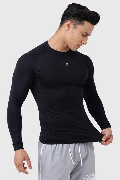 Black Fuaark Nz Power Seamless Full Sleeves T-Shirt, comfortable and stylish, shown on a plain background.