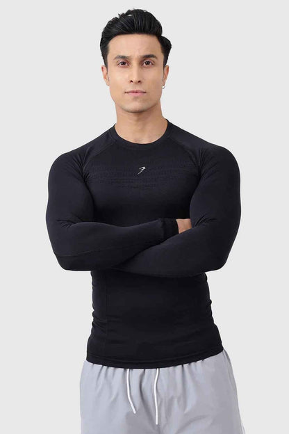 Black Power Seamless Full Sleeves T-Shirt by Fuaark Nz, showcasing a comfortable, fitted design perfect for casual wear.